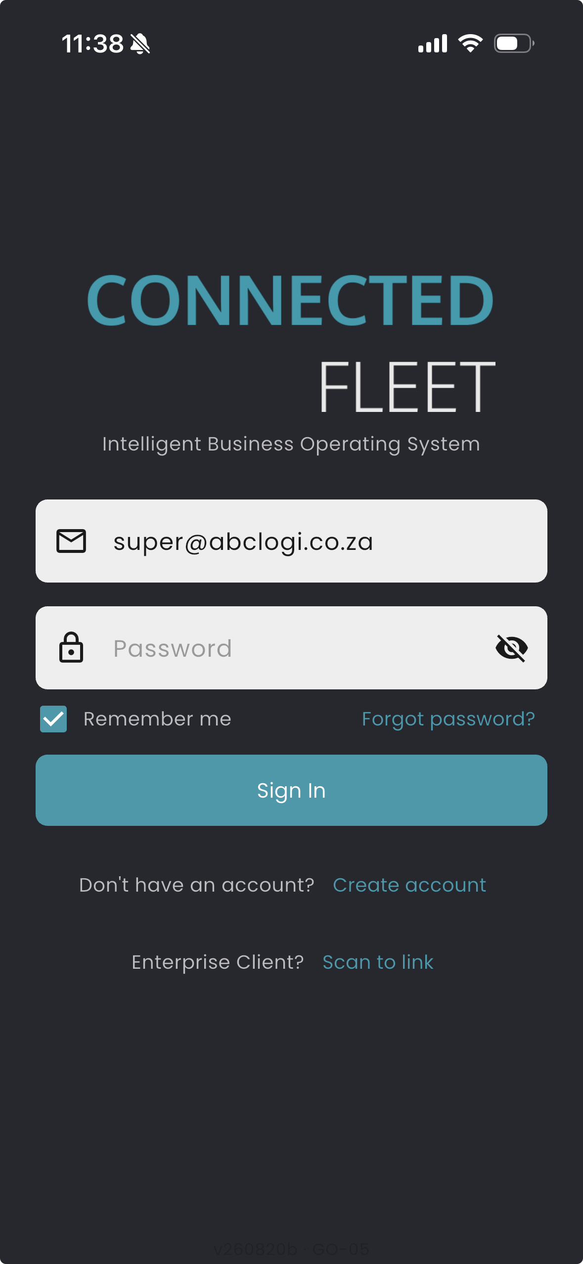 Mobile App sign-in screen with scan to link for enterprise clients